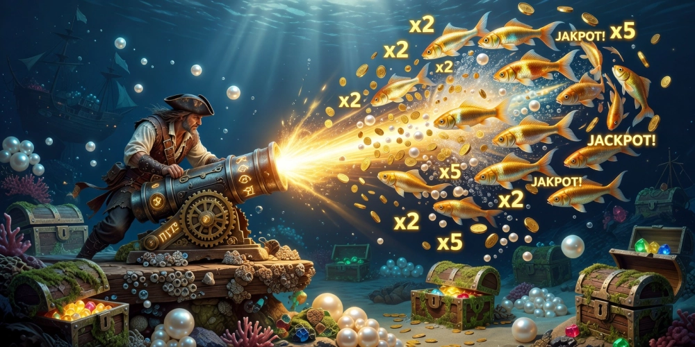 Hình ảnh gameplay bắn cá ăn xu nh88 với hiệu ứng nổ xu vàng rực rỡ