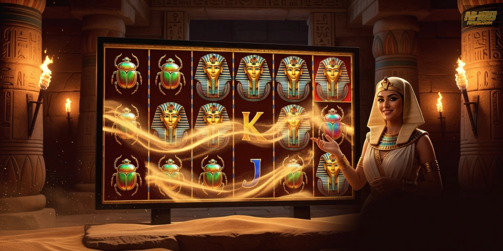 Giao diện hấp dẫn của Book of Dead trong live casino slot games nh88 với biểu tượng Ai Cập cổ