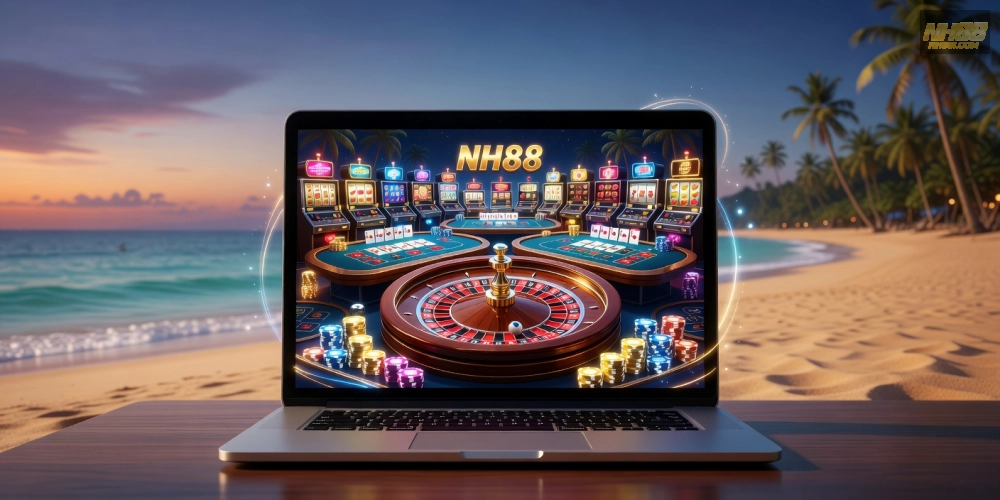 Minh họa khái niệm casino da nang nh88 với giao diện sòng bạc hiện đại và các trò chơi phổ biến.