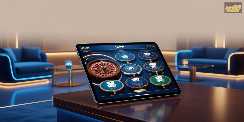 Hình minh họa khái niệm casino nh88 với giao diện hiện đại và các trò chơi phổ biến.