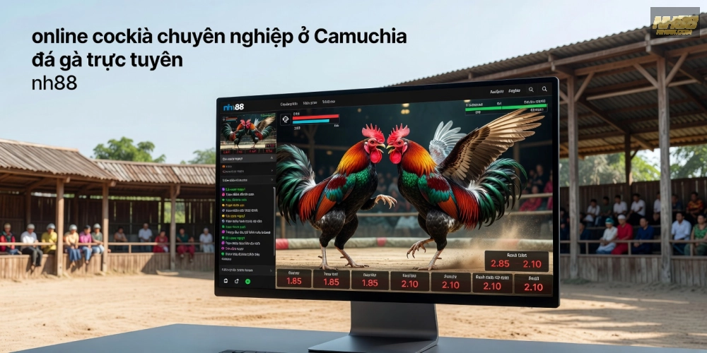 Minh họa khái niệm đá gà trực tuyến nh88 với giao diện hiện đại và trận đấu sống động
