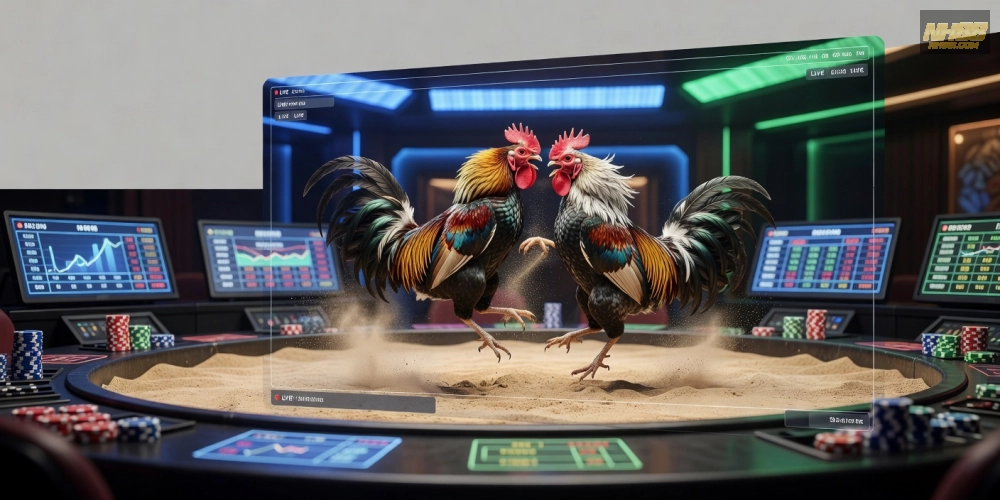 Hình minh họa khái niệm đá gà trực tiếp tại casino nh88 với công nghệ streaming hiện đại