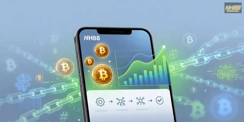 Minh họa khái niệm hướng dẫn đào Bitcoin trên nền tảng NH88 với giao diện đơn giản