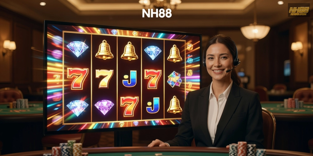 Minh họa khái niệm live casino slot games nh88 với giao diện sống động và dealer thực