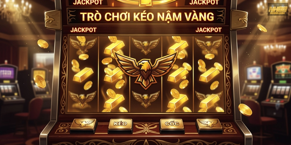 Caption hình ảnh trò chơi nổ hũ đại bàng vàng với biểu tượng jackpot lấp lánh