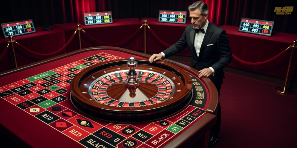 Hình ảnh bàn roulette quay số sống động trong live casino nh88